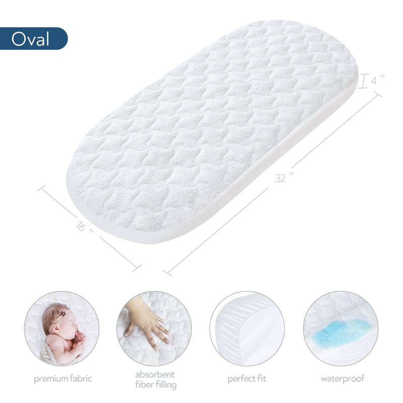 Magik & Kover Baby Bassinet Mattress Pad Cover, Fit for UPPAbaby Bassinet and Moses Basket, 2 Pack Waterproof Quilted Bassinet Mattress Protector, Cotton Terry Surface, 13" x 30" - Image 3